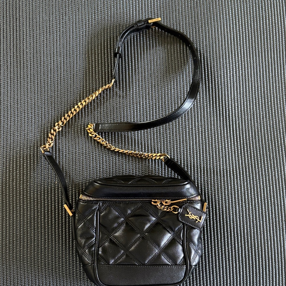Saint Laurent Black Quilted Crossbody Bag with Gold Chain